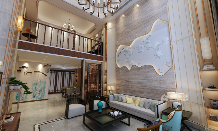 清新新中式别墅-客厅效果图及设计说明