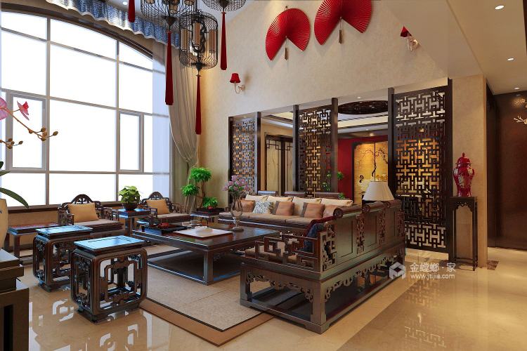 中式别墅-客厅效果图及设计说明
