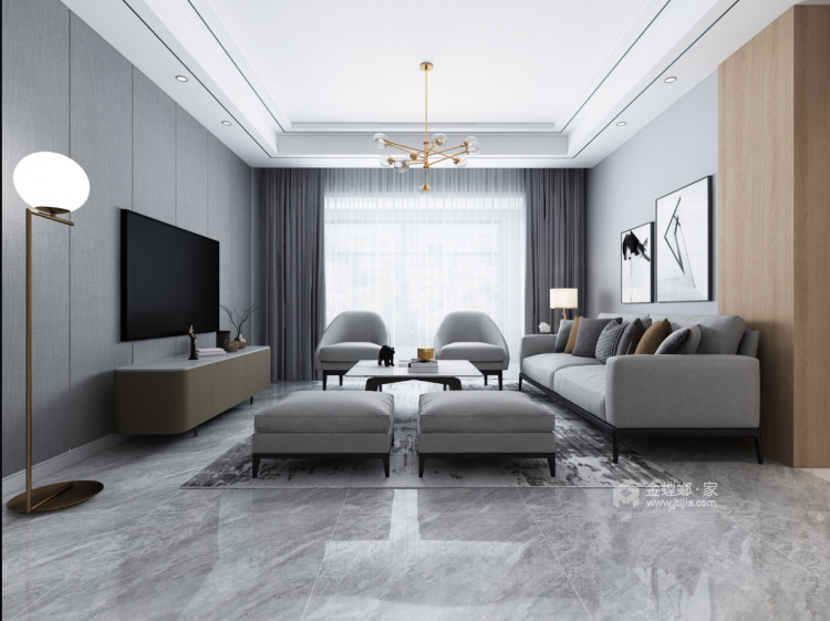 简约时尚小资黑白灰设计理想之家-客厅效果图及设计说明