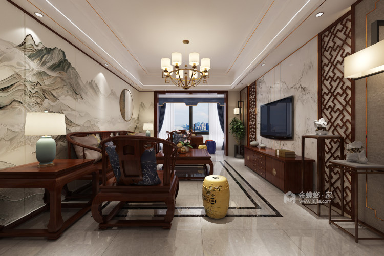 中式-客厅效果图及设计说明