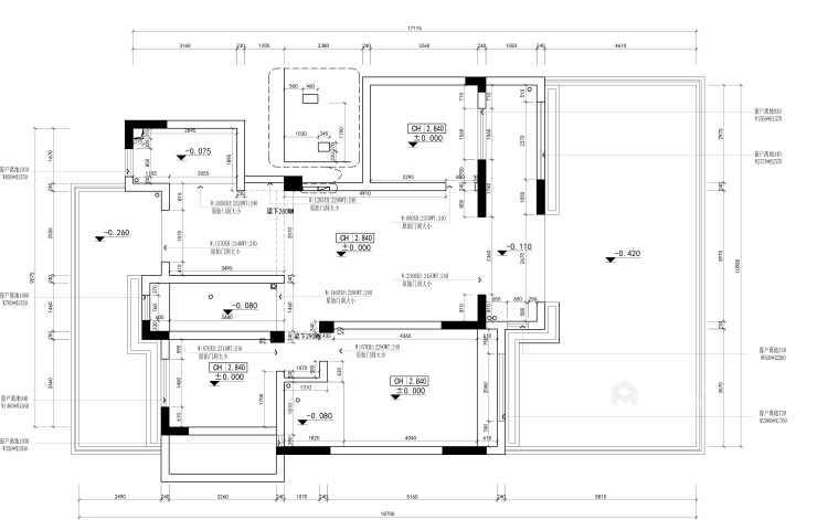 三室两厅一厨两卫现代风格-业主需求&原始结构图
