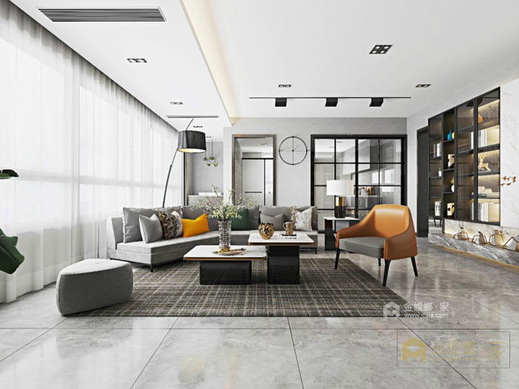 经典黑白现代色-客厅效果图及设计说明