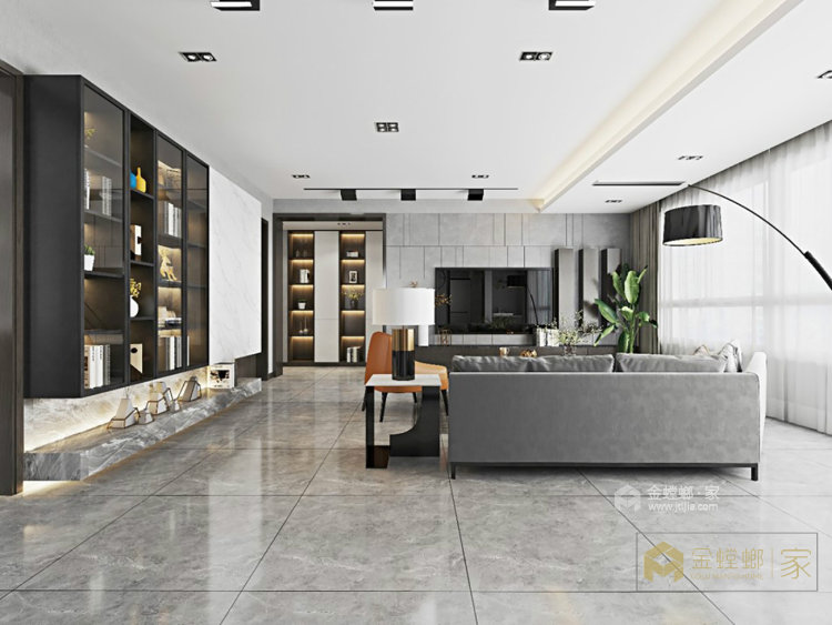 经典黑白现代色-客厅效果图及设计说明