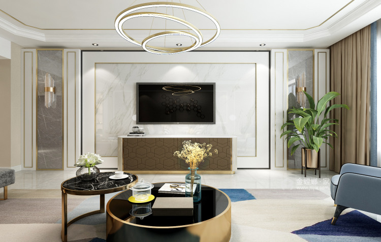 现代轻奢中的一丝温暖-客厅效果图及设计说明