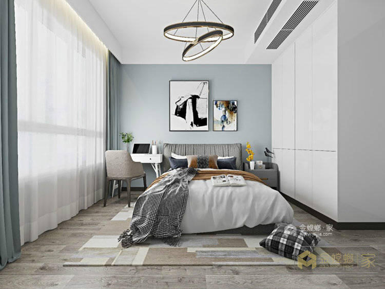 经典黑白现代色-卧室效果图及设计说明