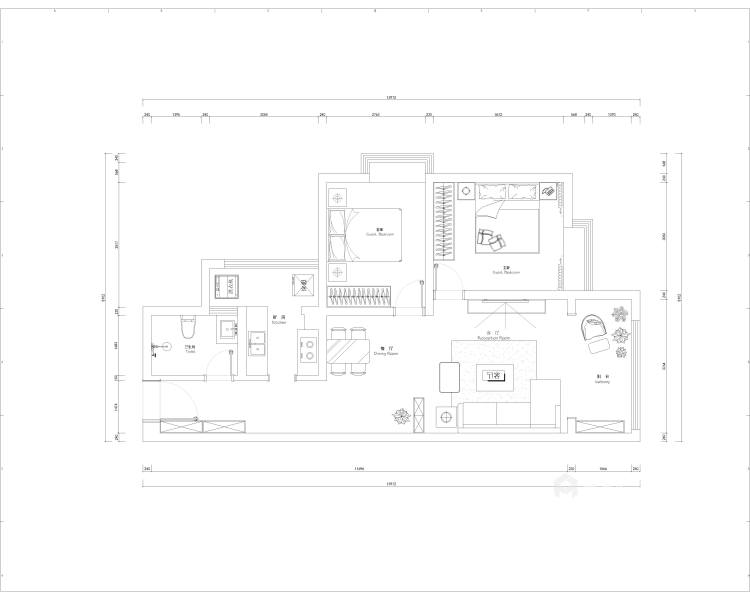 88平两居室，色彩与线条的碰撞-平面设计图及设计说明