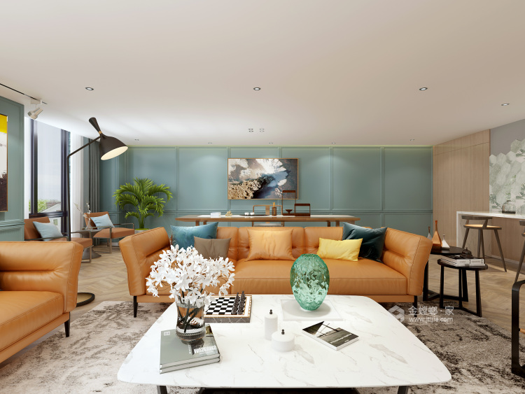 格林线框与自然的空间-客厅效果图及设计说明