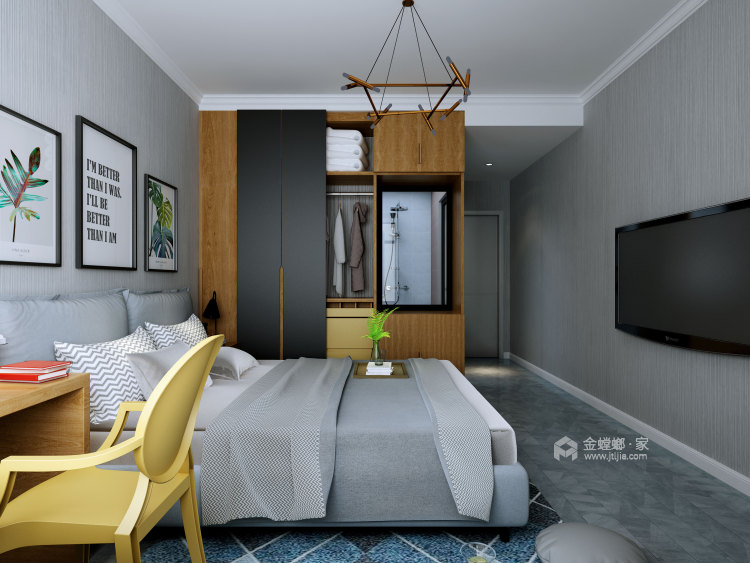 灰白基底的个型之家，营造现代休闲空间-卧室效果图及设计说明