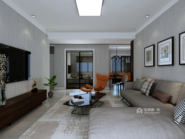 灰白基底的个型之家，营造现代休闲空间-客厅效果图及设计说明