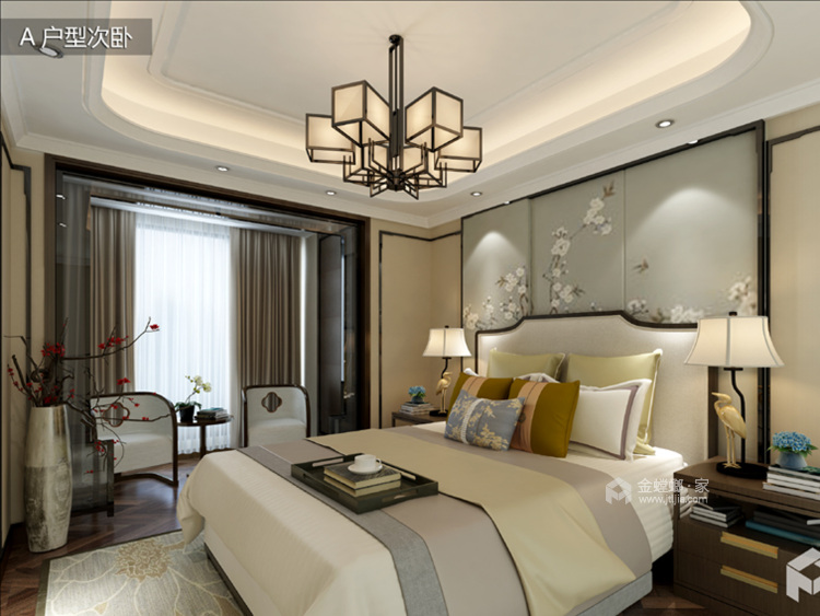中式调性的平衡美-卧室效果图及设计说明
