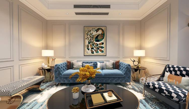 美式轻奢-客厅效果图及设计说明