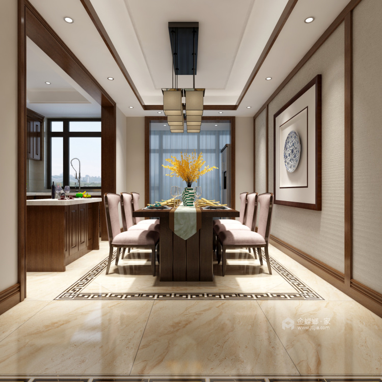 新中式大宅的典雅高贵-餐厅效果图及设计说明