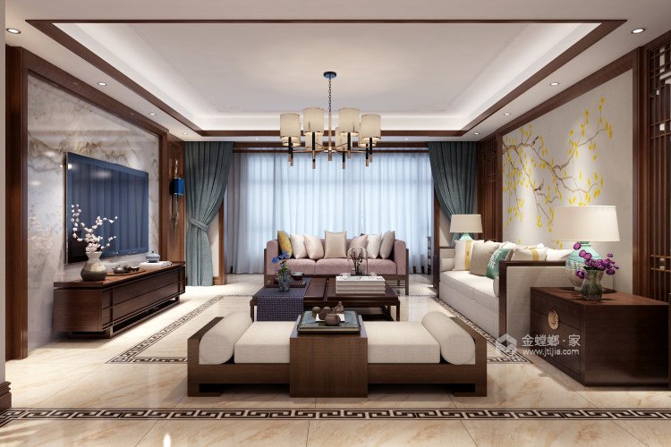 新中式大宅的典雅高贵-客厅效果图及设计说明