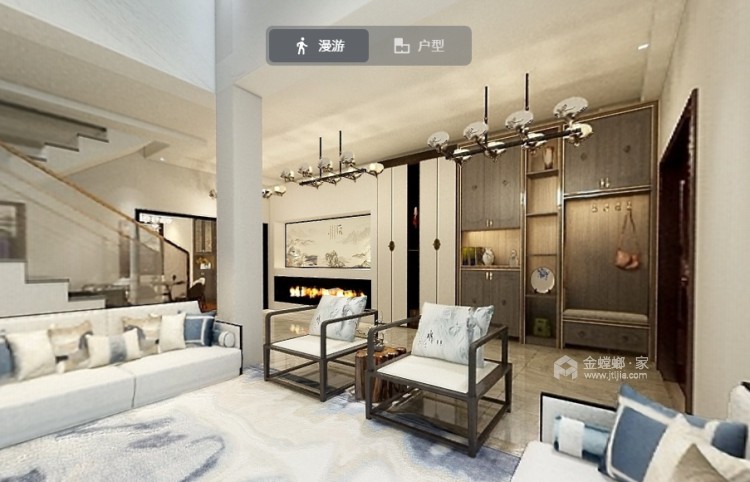 宿松王总别墅新中式设计方案-客厅效果图及设计说明