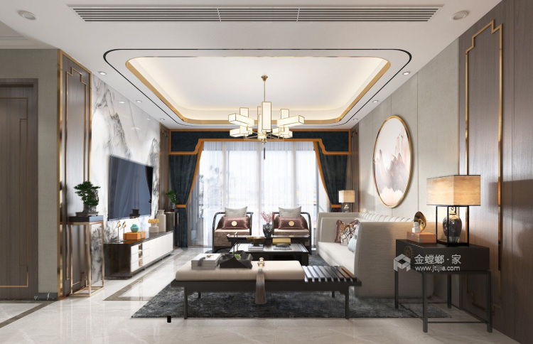 新中式风格-客厅效果图及设计说明