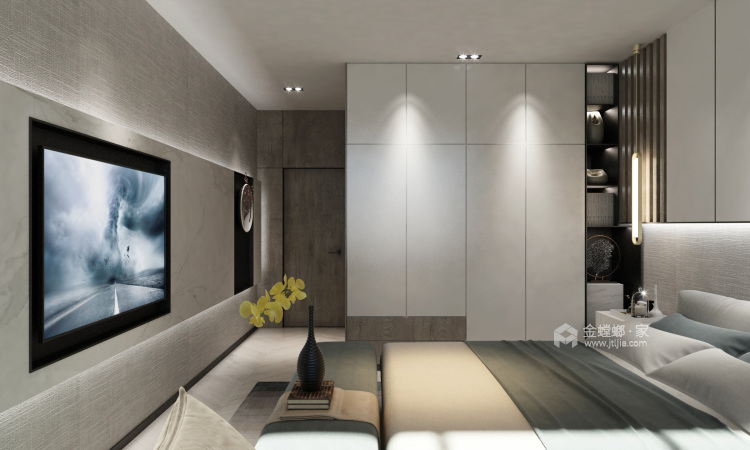 雅致大气的保利达江湾城108平现代风案例-卧室效果图及设计说明