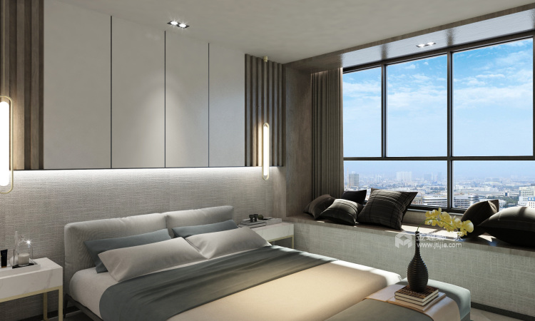 雅致大气的保利达江湾城108平现代风案例-卧室效果图及设计说明