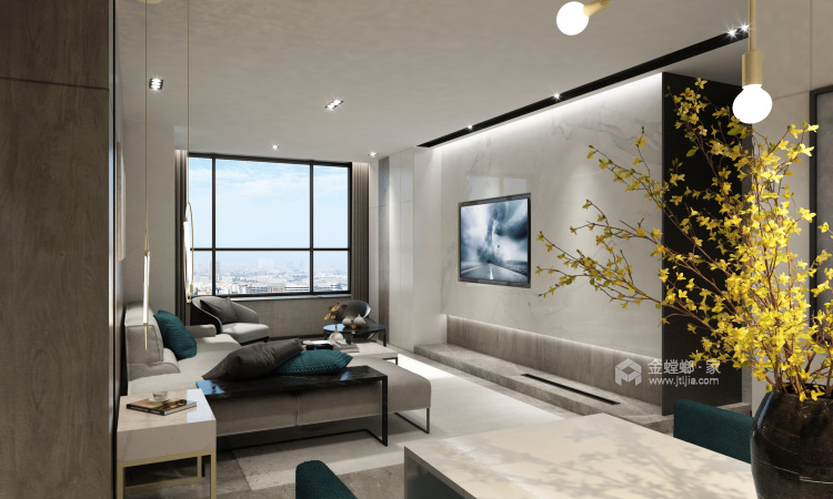 雅致大气的保利达江湾城108平现代风案例-客厅效果图及设计说明