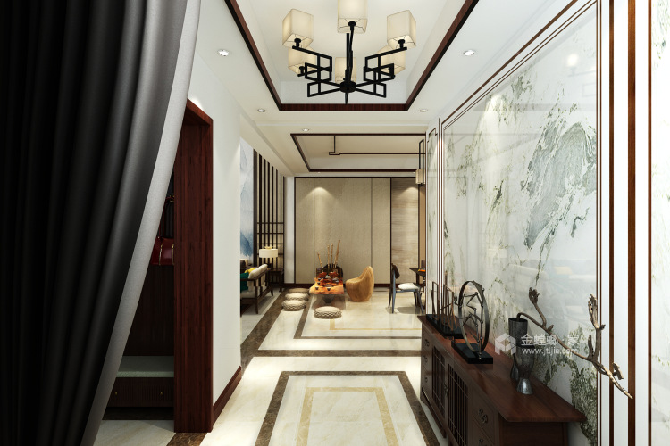 新中式大气又富贵-客厅效果图及设计说明