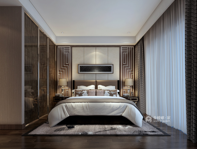 有格调又富艺术气息的新中式风格-卧室效果图及设计说明
