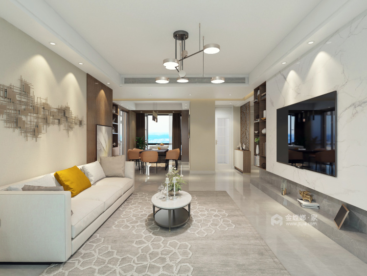 现代风格演绎140平米3室的功能与颜值-客厅效果图及设计说明