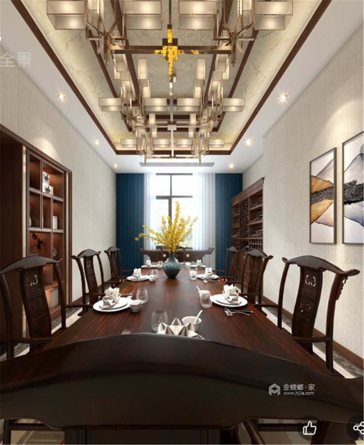 雅韵新中式，展现东方美学-餐厅效果图及设计说明
