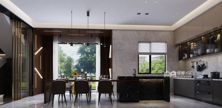 300平龙湖领墅现代风格-餐厅效果图及设计说明