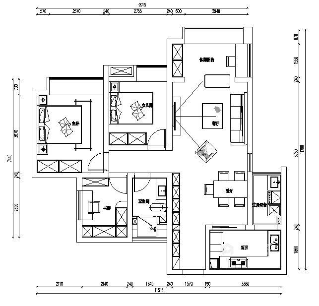 94平与文里北欧风格-温暖的家三口之家-平面设计图及设计说明