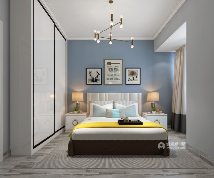 85平花海湾简单实用的轻奢现代风格-卧室效果图及设计说明