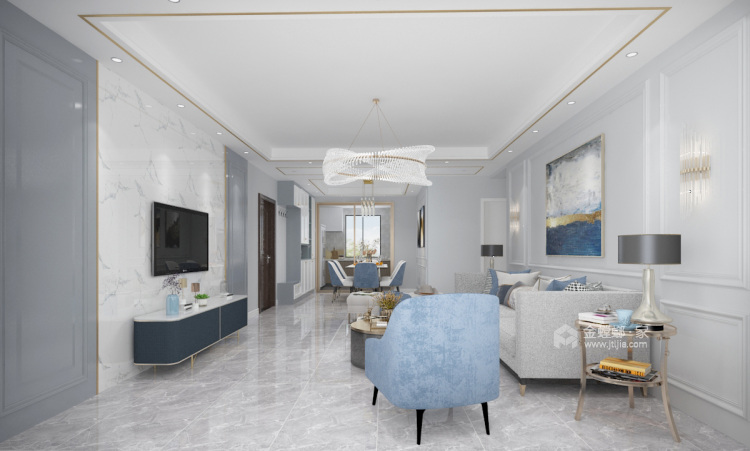 200平蓝波湾现代风格-蓝调之旅-客厅效果图及设计说明