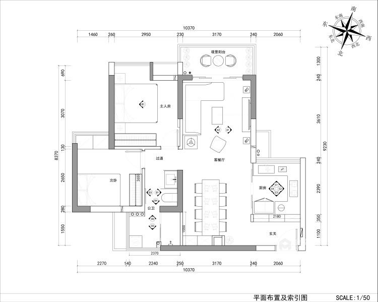 85平花海湾简单实用的轻奢现代风格-平面设计图及设计说明