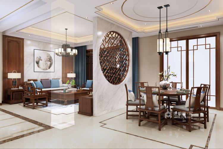 185平中航樾园新中式风格-最美东方设计-餐厅效果图及设计说明
