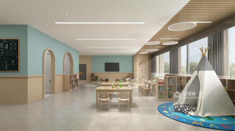 2800平钉钉学府现代风格-亲近自然的幼儿空间-餐厅效果图及设计说明