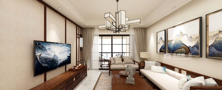 122平翡翠国际中式风格-客厅效果图及设计说明