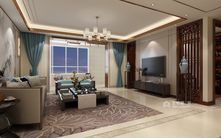 155平保利拉菲新中式风格-客厅效果图及设计说明
