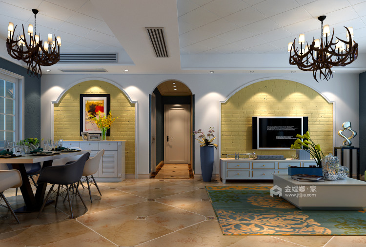 144平天海容天下美式风格-客厅效果图及设计说明