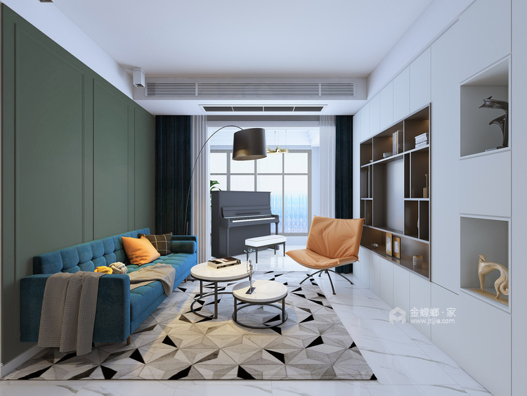 82平方2室不一样的现代风格色系-客厅效果图及设计说明