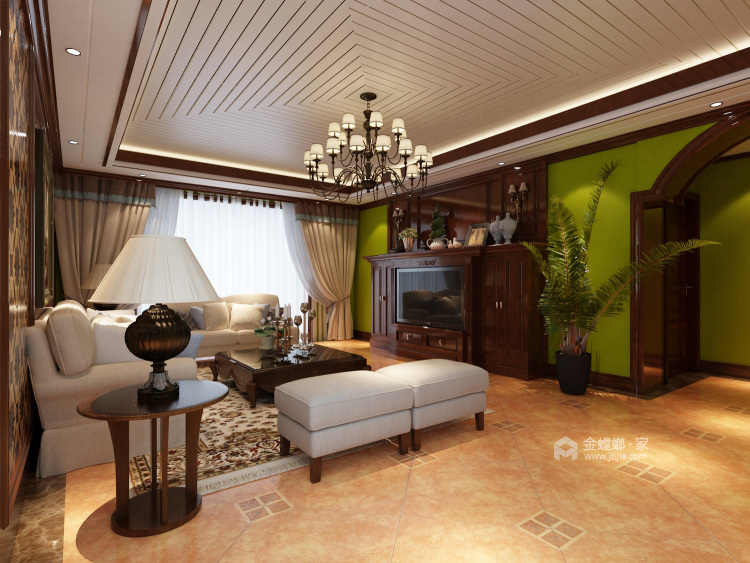 155平兰亭山水美式风格-客厅效果图及设计说明