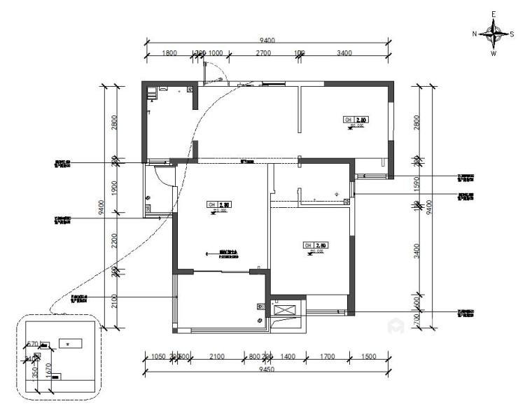 82平方2室不一样的现代风格色系-业主需求&原始结构图