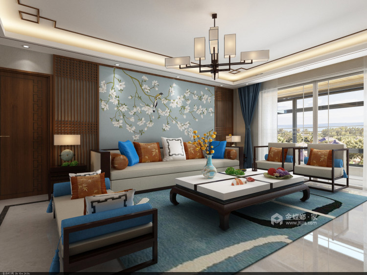 200平蓝天豪庭新中式风格-写意山水，归心东方！-客厅效果图及设计说明