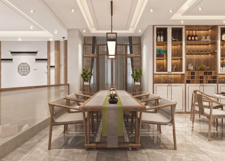300平香巴拉庄园中式风格-餐厅效果图及设计说明