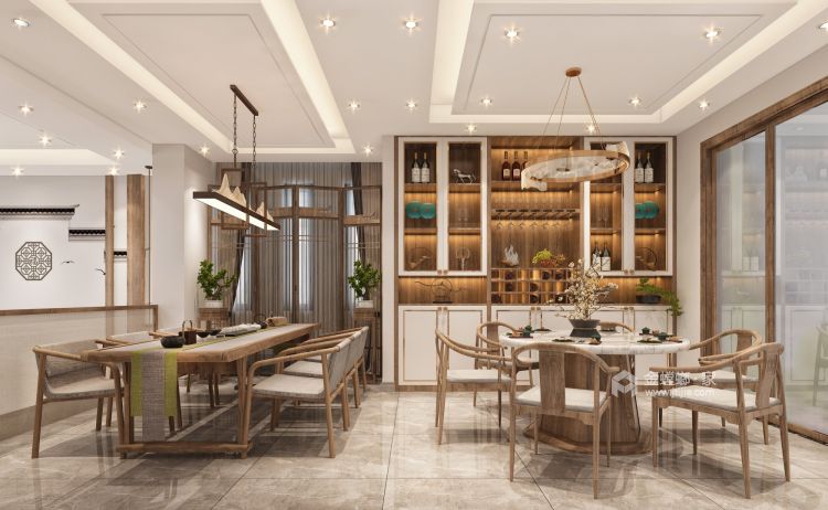 300平香巴拉庄园中式风格-餐厅效果图及设计说明