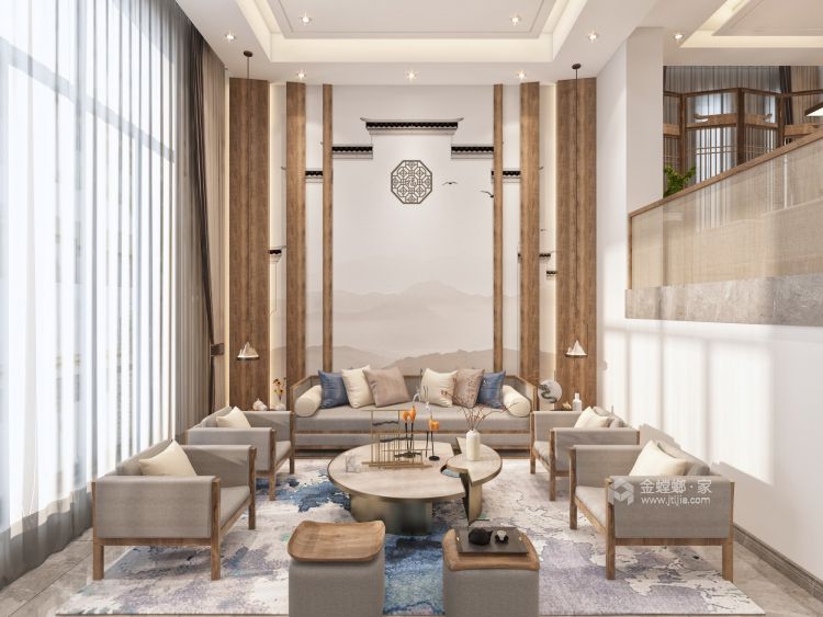 300平香巴拉庄园中式风格-客厅效果图及设计说明
