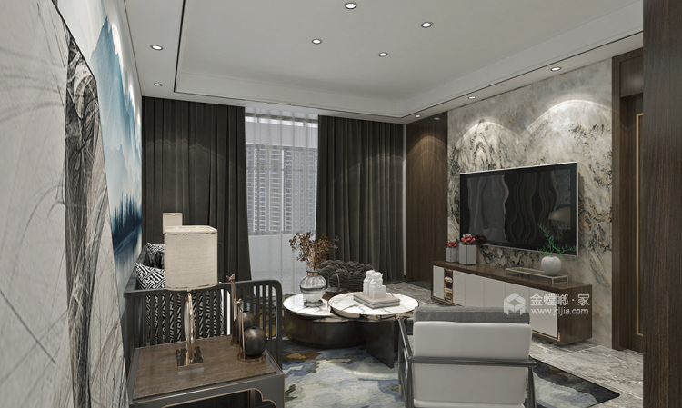 132平正商城新中式风格-归家-客厅效果图及设计说明