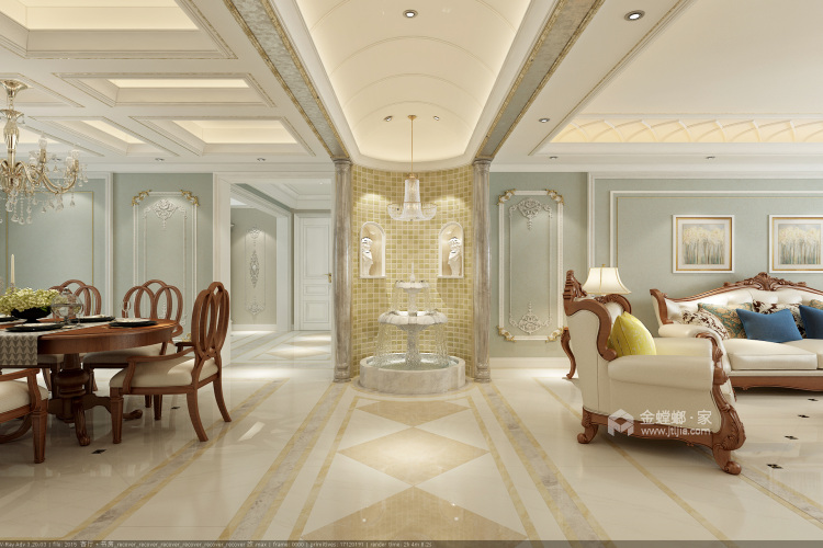 221平正翔国际法式风格-浪漫古堡-客厅效果图及设计说明