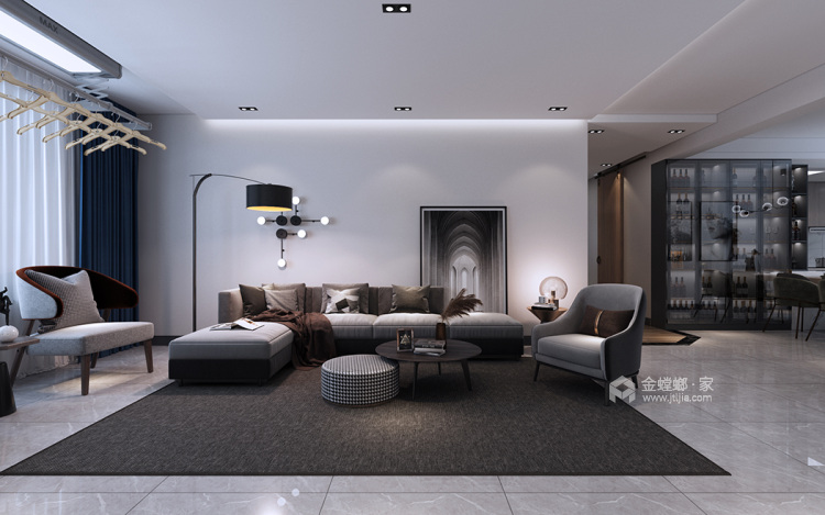 160平青六新苑现代风格-简单纯粹-客厅效果图及设计说明
