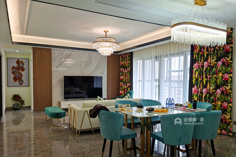 143平碧水岸现代风格-轻奢-客厅效果图及设计说明
