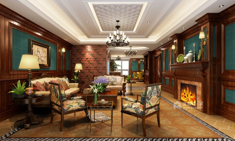 180平金域蓝湾名门美式风格-大美时光-客厅效果图及设计说明