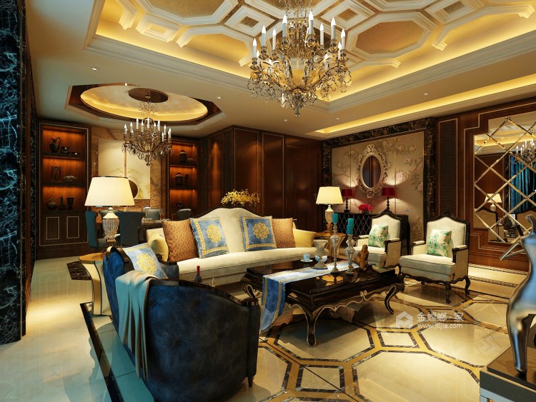 160平长江之歌新中式风格-雅之妍-客厅效果图及设计说明