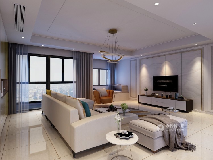 95平宝龙公寓现代风格-公寓效果案例赏析-客厅效果图及设计说明